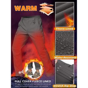 Pantalon de travail tactique pour homme Carwonnic, en tissu ripstop doublé de polaire, chaud, résistant à l'eau, flexible, cargo, pour la randonnée - Product Image 3