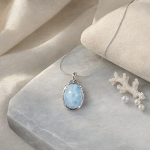 Colgante de Larimar en plata 925 con baño de rodio, colgante de piedra preciosa, joyería de cristal - Product Image 3