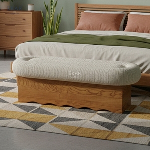 Banc EKAR '<span class=keywords><strong>Milo</strong></span>' <span class=keywords><strong>de</strong></span> style mi-moderne, rembourré en cuir, fabriqué à <span class=keywords><strong>la</strong></span> main en bois massif, meubles <span class=keywords><strong>de</strong></span> chambre à coucher pour hôtel et appartement - Product Image 2