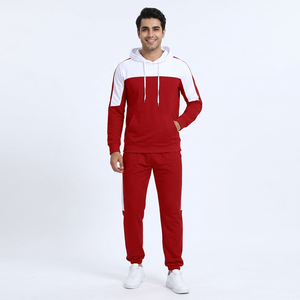 Men's Red <b>White</b> Color Block Hooded Sweatshirt Full Sleeve Casual Tracksuit <b>Top</b> With Drawstring And Side Pockets - Product Image 1