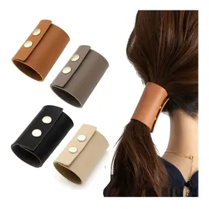 Couro Cabelo Cuff Rabo De Cavalo Titular, Luva de Couro Envoltório rabo de cavalo Cabelo Cabelo Enrola para Rabos de Cavalo para Mulheres com Longa