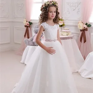 Vestido de novia L145 para niñas, modelos de explosión, con lazo de encaje, pettifalda, de flores