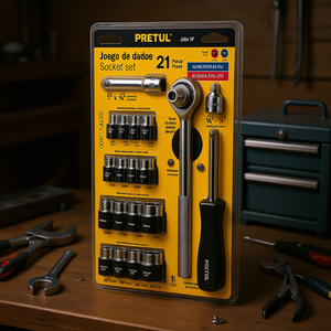 Jeu de douilles Pretul 21 pièces JUDA-25P, entraînement de 3/8 pouce, chromé, cliquet à poignée en T, entrée hexagonale, pointe dentelée, outil de mécanicien K - Product Image 2