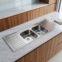 Évier de cuisine au design spécial, carré, trois trous, sans robinet, multifonctionnel, double bac, en acier inoxydable 201/304, à encastrer sous le plan.