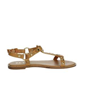 Sandali piatti da donna Keys K-10890 in pelle marrone chiaro con cinturino a T e chiusura con fibbia - Product Image 4