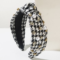 Daou – Grand bandeau de 17 cm avec perles, couleurs unies, motif écossais, élégant, orné de strass en verre, accessoires de luxe pour cheveux, pour femmes et filles