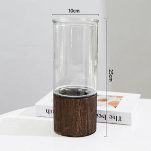 Minimalistische Kreative Große Hydroponik-Glücksbambus-Vase mit Naturholz-Sockel und Glas für Wohnzimmer- & Esstisch-Dekoration - Product Image 5