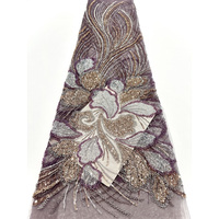 Tissu Jacquard Brocart en Tulle Français Brodé de Dentelle Florale 3D avec Ruban et Paillettes, 5 Yards - Idéal pour Mariages, Textiles de Maison et Vêtements pour Filles