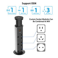 Prise de bureau escamotable professionnelle avec hub de charge sans fil 15W et 3 prises, multiprise relevable pour projets de bureau et de réunion
