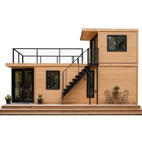 Maison modulaire en conteneur à deux étages, aspect bois, villa mobile préfabriquée avec terrasse, maison d'hôtes pour camping et complexe hôtelier