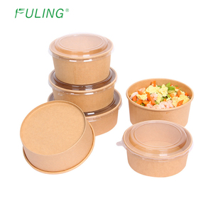 COMPRIMENTO Biodegradável Descartável 500ML 750ML 1000ML 1300ML Recipiente De Alimento De Papel Kraft para Take Away Tigela De Papel Redonda Com Tampa - Product Image 3