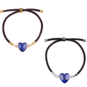 Braccialetto Regolabile a Forma di Cuore in Lapislazzuli Naturale con Corda Intrecciata e Cornice in Oro e Argento, Idea Regalo - Product Image 1