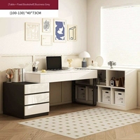 Ensemble 3 pièces moderne en bois de chêne massif couleur crème : Bureau d'angle tout-en-un, Table de maquillage et d'étude pour filles, Armoire de chambre