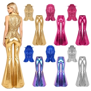 Conjunto de 2 Piezas para Mujer, Traje de Baile Disco con Lentejuelas, Pantalones Metálicos con Campana, Estilo Retro de los 70, Ropa de Baile Jazz, Chaleco con Peplum, Personalizado - Product Image 1