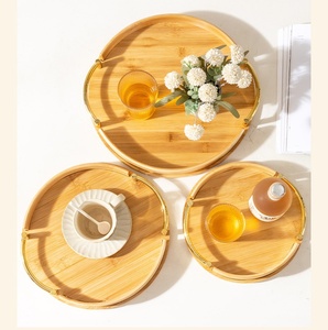 आधुनिक सरल बांस के गोल ट्रे होम रेस्तरां चाय ने फल थोक और थोक के साथ छोटे ट्रे पेस्ट्री ट्रे रखी - Product Image 6