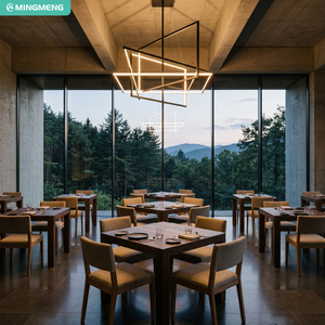 เฟอร์นิเจอร์ร้านอาหารสำหรับโครงการโรงแรมเชิงพาณิชย์ โต๊ะอาหารทรงสี่เหลี่ยมไม้วอลนัท และเก้าอี้รับประทานอาหารหุ้มผ้าลินิน - Product Image 1