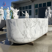 QUYANG Style occidental luxe salle de douche décoration pierre naturelle baignoire sculpté à la main marbre texturé baignoires intérieures