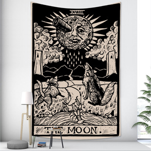 Tapiz de cartas de Tarot para el hogar, decoración colgante de pared con tema astronómico, luna, estrella, sol, arte blanco y negro, venta al por mayor - Product Image 3