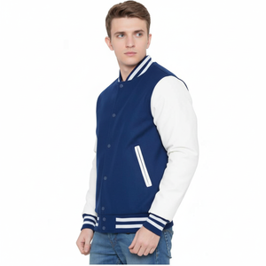 แจ็กเก็ตหนังเบสบอลบอมเบอร์แนววินเทจของผู้ชายปกตั้งแขนเสื้อขนสัตว์พิมพ์ลายตัวอักษรแบบพิเศษ - Product Image 1