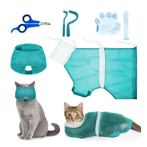 5 pezzi Set di borse da bagno per gatti borsa per toelettatura per gatti borsa per rete per doccia per animali domestici regolabile museruole per gatti Anti-morso Anti-graffio tagliaunghie Tick