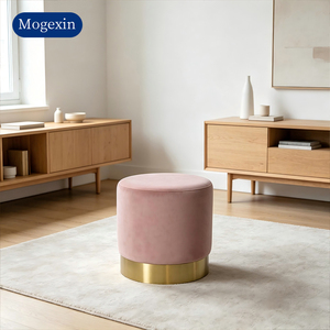 Modern Velvet Upholstered Foot <b>Stool</b> with <b>Round</b> Ottoman for Living Room Balcony Hotel & Bedroom Use - Product Image 2