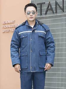 Ropa de Trabajo para <span class=keywords><strong>Soldador</strong></span>, Talla Grande, Abrigo Acolchado de Mezclilla de Algodón, Protección Laboral, Resistente al Frío, de Longitud Media, para Invierno - Product Image 4