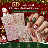 Autocollants pour ongles de Noël, décorations 5D en relief, Père Noël, sapin de Noël, autocollants adhésifs pour ongles avec renne, canne, flocon de neige