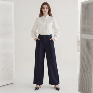 <span class=keywords><strong>Pantaloni</strong></span> larghi da donna <span class=keywords><strong>blu</strong></span> Navy più venduti <span class=keywords><strong>eleganti</strong></span> <span class=keywords><strong>pantaloni</strong></span> Casual a vita alta per tutti i giorni e per l'ufficio - Product Image 1