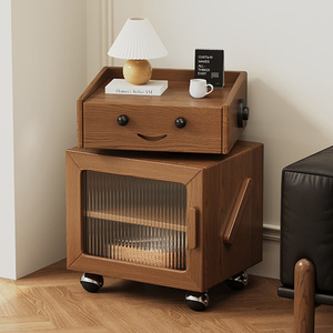 Mesita de noche móvil moderna personalizada con cajón y armario de almacenamiento, mesita de noche de madera maciza con ruedas para dormitorio y sala de estar - Product Image 1