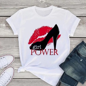 Großhandel T-Shirt Hochwertige Mode Urban Girls High Heels Gedruckt Loose O Collar Damen Casual T-Shirt Sommer verkäufe - Product Image 6