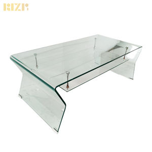 Mesa de centro para sala de estar, mueble moderno de cristal curvado transparente con estante inferior para Hotel, hogar, oficina, banquete, mesa de centro al aire libre - Product Image 3