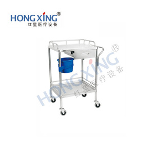 Hongxing Stainless Steel Treatment <b>Cart</b> 800x480x860mm Double Layer With Bucket Hospital Nurse Handcart - Product Image 1