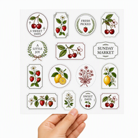 Op maat gemaakte vinyl stickers met kiss-cut, vintage fruit (kers, aardbei, citroen), waterdicht, zelfklevend voor dagboek, glazen pot