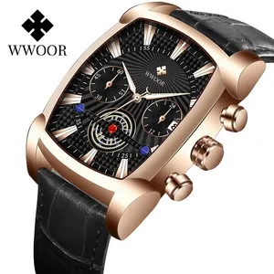 WWOOR8843ビジネススポーツウォッチメンズファッションクロノグラフ時計用高級レザークォーツ腕時計レロジオMasculinoホットセール