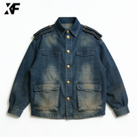 Veste en jean cargo surdimensionnée vintage de qualité supérieure, fabriquée sur mesure, délavée, 100% coton, de la marque XUFEI