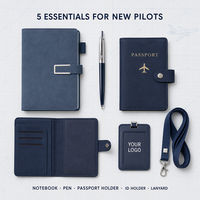 Kit de bienvenue personnalisé pour pilotes : Carnet A5, stylo métallique, porte-passeport, porte-badge, cordon tour de cou – Coffret cadeau pour personnel de bord et écoles de pilotes