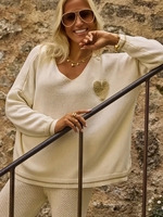 Pull en tricot à col en V pour femme, motif cœur, conception personnalisée OEM ODM