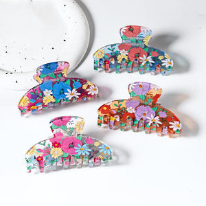 Pinces à cheveux de haute qualité en gros, grandes, style rétro, motif requin avec motif floral simple, pinces à cheveux style rétro doux - Product Image 3