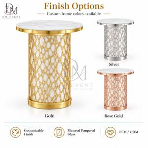 DM EVENT Round Cocktail <b>Table</b> with Marble Top and <b>Gold</b> Stainless Steel Lattice Column Base for Hotel Bar - Product Image 4