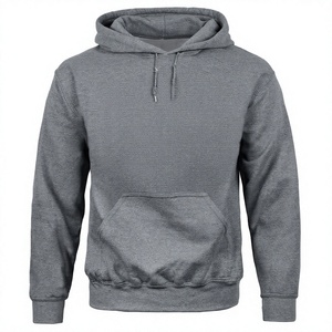 <b>Men's</b> Gray Hooded Fleece Sweatshirt Regular Fit Casual Solid Color Pocket Hoodie Autumn Wear - Product Image 1