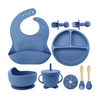 Ensemble de vaisselle portable en silicone de qualité alimentaire pour bébé |   Bavoir antidérapant pour bol, tasse d'apprentissage réutilisable, non toxique, écologique, compatible lave-vaisselle