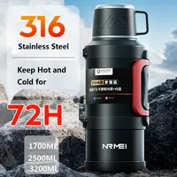 Bouteille isotherme en acier inoxydable avec poignée pour l'extérieur, grande capacité, garde au chaud/au froid pendant 72h