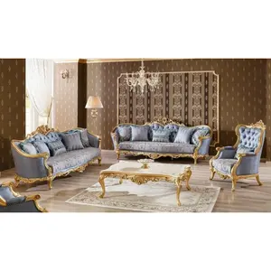Canapés pour la famille Royal, ensemble de 3 pièces en bois sculpté or, haut de gamme classique traditionnel, de salon, livraison gratuite