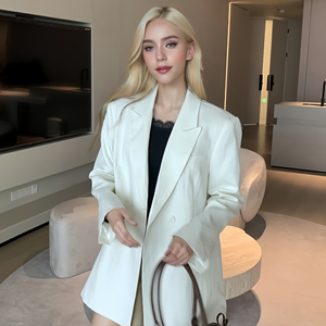 Veste de Costume Haut de Gamme en Coton et Lin pour Femme Blazer Professionnel Formel Simple Décoration Bouton pour Occasions de Bureau Imprimé Tissé - Product Image 1