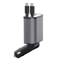 Chargeur de voiture 4-en-1 100W rétractable avec deux câbles, charge rapide pour iPhone 16/15, Galaxy, Pixel, port USB, compact et puissant