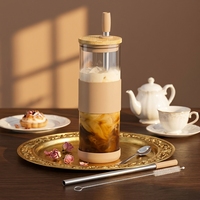 Gobelet en verre borosilicate de 20 oz, résistant à la chaleur, écologique, avec couvercle et paille en verre pour café glacé, thé au lait, jus