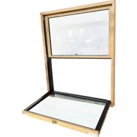 Ventana Corredera Vertical de Madera Revestida de Aluminio Penjoy, Ventana de Guillotina Doble de Madera Sólida con Pantalla de Acero Inoxidable y Doble Acristalamiento Low-E