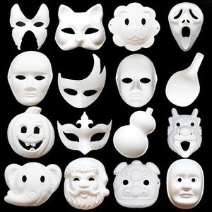 Masque en pâte de papier blanc peint à la main DIY, motif chat et renard, maquillage facial, jouet fait main pour hommes/femmes, visage entier/demi-visage - Product Image 3