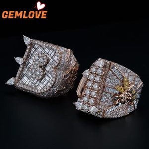 GEMLOVE Luxury Diamond Ring Rose Gold Plated Diamond Letter <b>Design</b> Men's and Women's Champion Ring Party Jewelry - Product Image 1