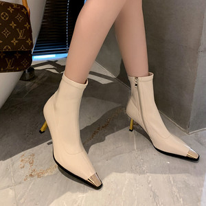 Cialisa – bottines en cuir extensible verni pour femme, chaussures à talons hauts, blanc, noir, taille Plus 42 - Product Image 2